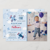 飛行機スターズ雲ボーイファースト誕生日開始 招待状 (正面/裏面)