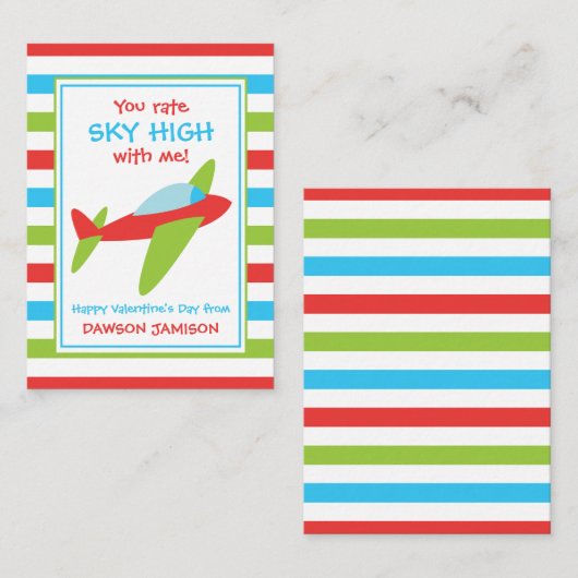 飛行機ストライプのバレンタインの教室カード ノートカード (正面/裏面)
