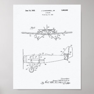 飛行機タイプ2 1932特許芸術ホワイト紙 ポスター