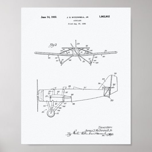 飛行機タイプ2 1932特許芸術ホワイト紙 ポスター (正面)