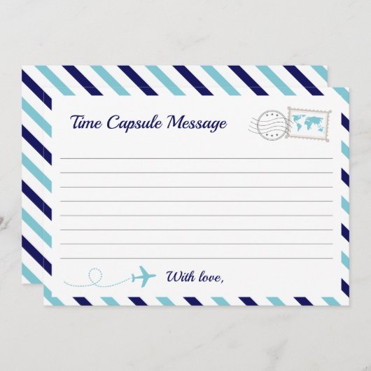 飛行機タイムカプセル男の赤ちゃんシャワー第1誕生日 アドバイスカード (正面/裏面)