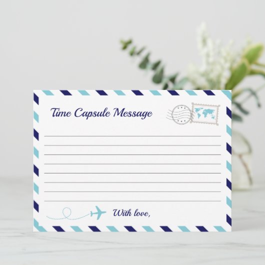 飛行機タイムカプセル男の赤ちゃんシャワー第1誕生日 アドバイスカード (スタンド正面)