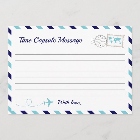 飛行機タイムカプセル男の赤ちゃんシャワー第1誕生日 アドバイスカード (正面)