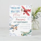 飛行機タイムフライ飛行機パーティー誕生日 招待状 (スタンド正面)