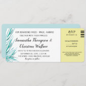 飛行機チケットグリーンパームデスティネーションウェディングRSVP 招待状 (正面/裏面)