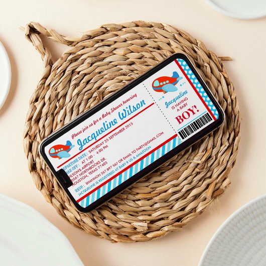 飛行機チケットベビーシャワーパーティの招待状 招待状