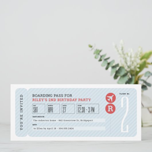 飛行機チケット搭乗券子供の誕生日パーティー 招待状 (スタンド正面)