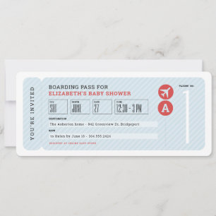 飛行機チケット旅行テーマブルーベビーシャワー 招待状