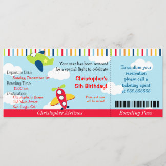 飛行機チケット誕生日招待状 招待状