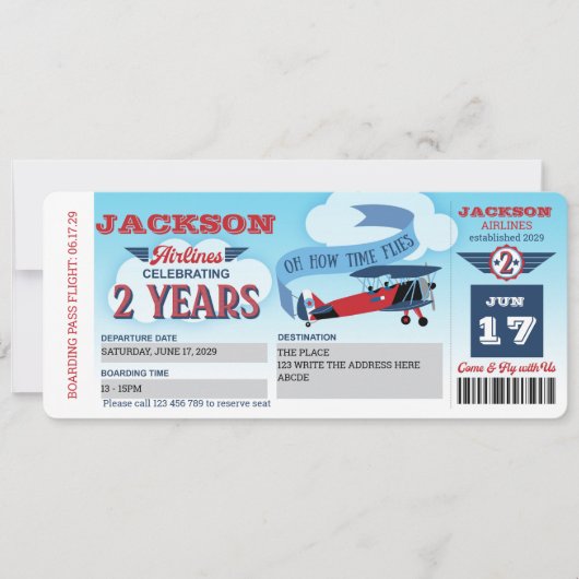 飛行機チケット,飛行機,上遠くに上と第2 招待状 (正面)