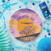 飛行機ツリーバイナリサンセット文字 ペーパープレート (パーティー)