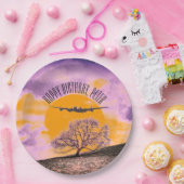 飛行機ツリーバイナリサンセット文字 ペーパープレート (パーティー)