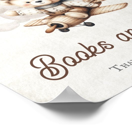 飛行機テディベアのシャワーの好意サイン ポスター (角)