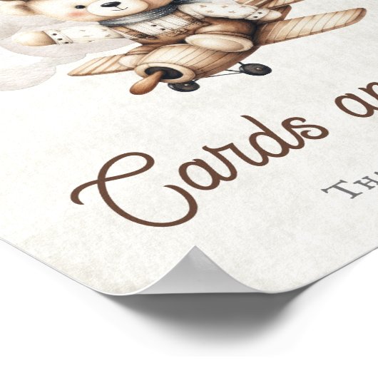 飛行機テディベアのシャワーカードとギフトサイン ポスター (角)