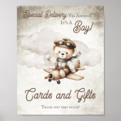 飛行機テディベアのシャワーカードとギフトサイン ポスター (正面)