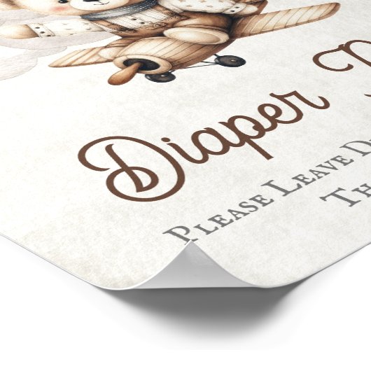 飛行機テディベアシャワーおむつラッフルサイン ポスター (角)