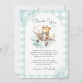 飛行機テディベアパステルジンガム1st誕生日 サンキューカード (正面)