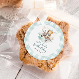 飛行機テディベアパステルジンガム1st誕生日 ラウンドシール