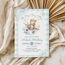 飛行機テディベアパステルタイムフライ誕生日 招待状