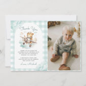 飛行機テディベアパステル1stバースデーフォト サンキューカード (正面)