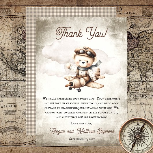 飛行機テディベア特別配送赤ちゃんシャワー サンキューカード