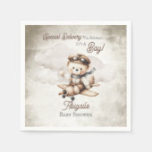 飛行機テディベア特別配送赤ちゃんシャワー スタンダードカクテルナプキン (正面)