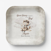 飛行機テディベア特別配送赤ちゃんシャワー ペーパープレート (正面)