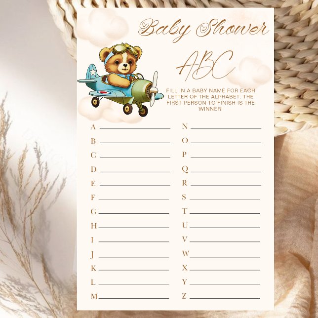 飛行機テディベア赤ちゃんシャワーゲームABC (Airplane Teddy Bear Baby Shower Game ABC)