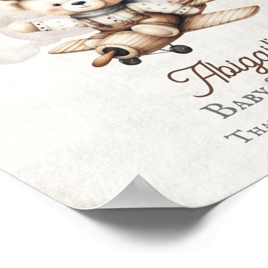 飛行機テディベア赤ちゃんシャワー歓迎サイン ポスター (角)