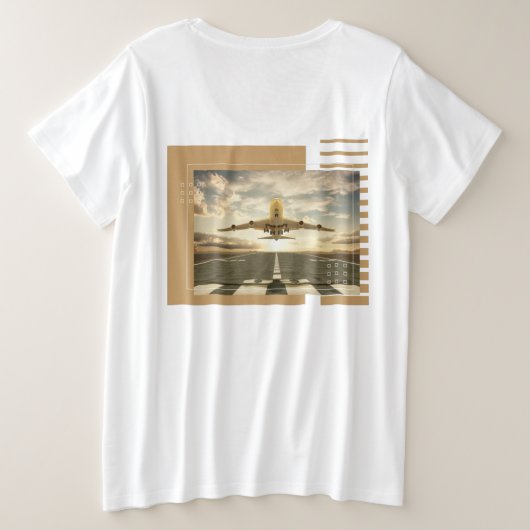 飛行機テーマのゆったりサイズTシャツ プラスサイズTシャツ (デザイン裏面)