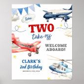 飛行機テーマの男の子2歳の誕生日ウェルカムサイン ポスター (正面)