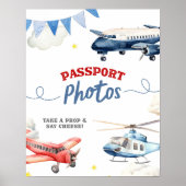 飛行機テーマの誕生日パスポート写真カスタムサイン ポスター (正面)