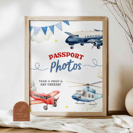飛行機テーマの誕生日パスポート写真カスタムサイン ポスター