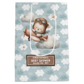 飛行機テーマ赤ちゃんシャワー少年のためのバッグ ミディアムペーパーバッグ (裏面)