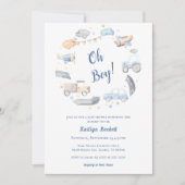 飛行機トラックカートラクターボーイベビーシャワー 招待状 (正面)