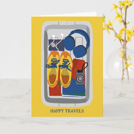 飛行機トレイの美しい旅を楽しむ カード (黄色い花)