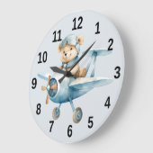 飛行機ハッピーブルーベアパイロット ラージ壁時計 (傾斜)
