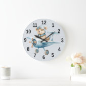 飛行機ハッピーブルーベアパイロット ラージ壁時計 (ホーム)