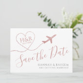飛行機ハートピンクかわいい目的地の結婚式 セーブザデート (スタンド正面)
