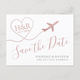 飛行機ハートピンクの目的地のウェディング救デート 案内ポストカード