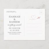 飛行機ハートピンクの目的地のウェディング救デート 案内ポストカード (裏面)