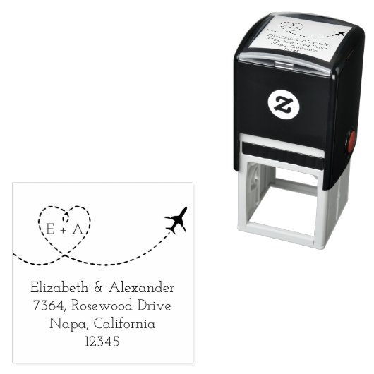 飛行機ハートモノグラム差出人住所の追加 セルフインキングスタンプ (インサイチュ)