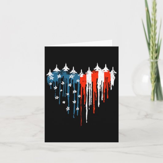 飛行機ハート赤白青米国国旗4 カード (正面)