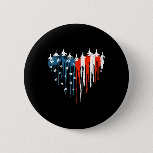 飛行機ハート赤白青米国国旗4 缶バッジ (正面)