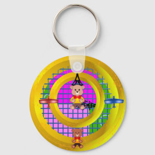 飛行機バウモダンタイonピンクブロック キーホルダー