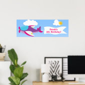 飛行機バナーガール誕生日バナー ポスター (ホームオフィス)