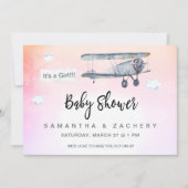 *~*飛行機バナーヴィンテージクラウドベビーガールシャワー 招待状 (正面)