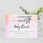 *~*飛行機バナーヴィンテージクラウドベビーガールシャワー 招待状 (スタンド正面)