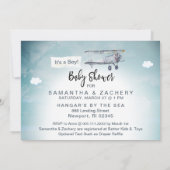 *~*飛行機バナーヴィンテージクラウド男の赤ちゃんシャワー 招待状 (裏面)