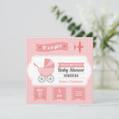 飛行機バナー赤ちゃんシャワー招待状(ピンク) 招待状 (スタンド正面)